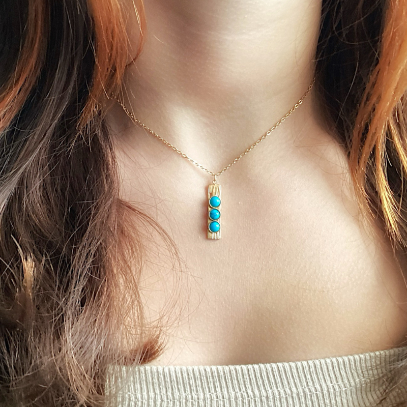 18K Turquoise Three Stone Necklace