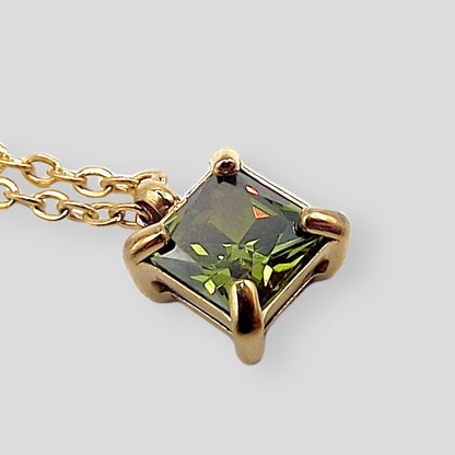 Peridot Gemstone Square Necklace