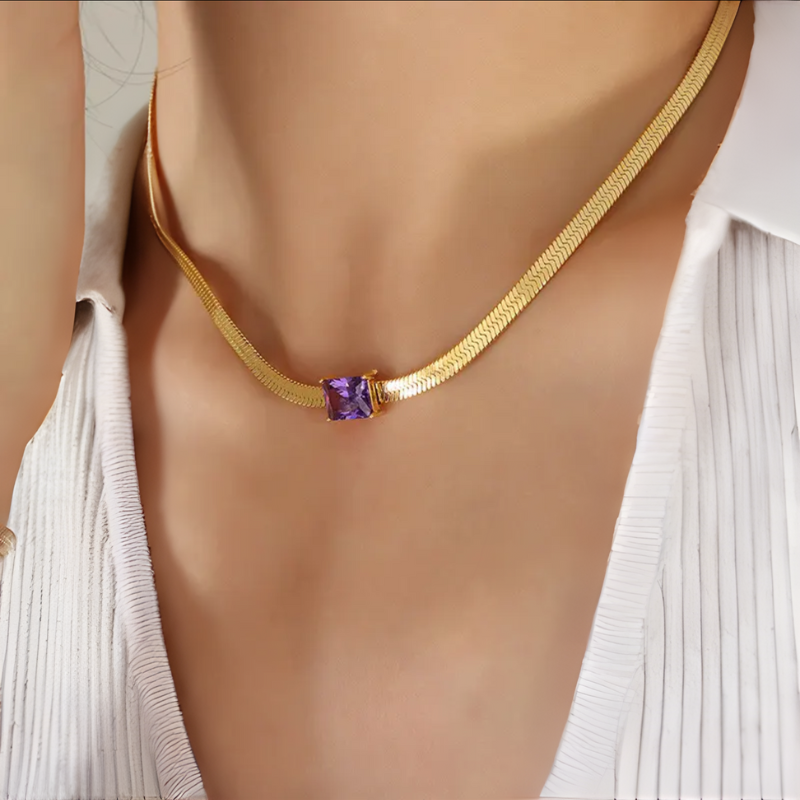 Amethyst Herringbone Zirconia Choker