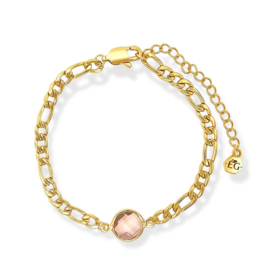 Rose Quartz Figaro Chain Bracelet