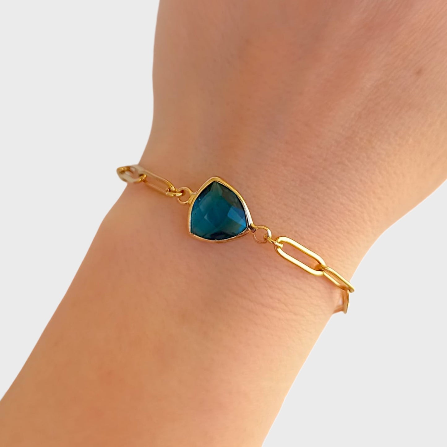 Blue Topaz Birthstone Paperclip Bracelet