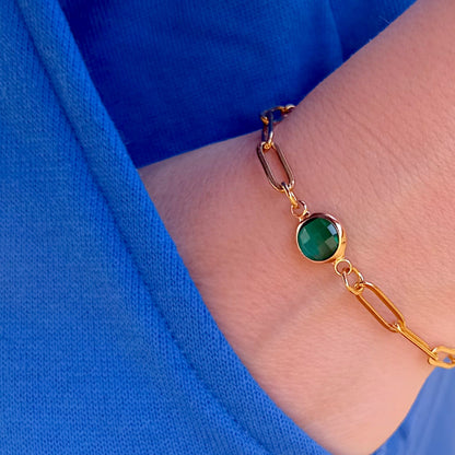 Emerald Gold Paperclip Bracelet