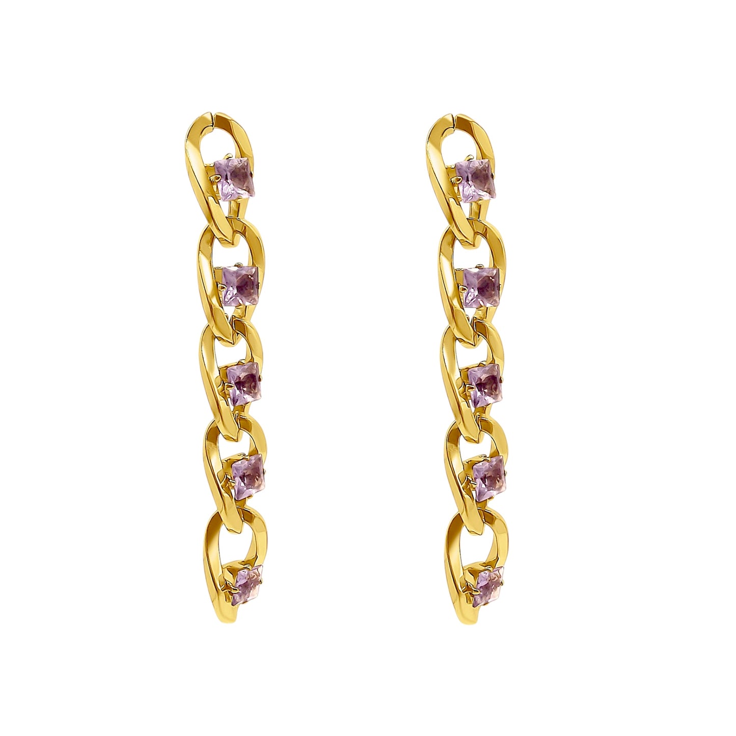 18K Amethyst Cuban Link Chain Earrings