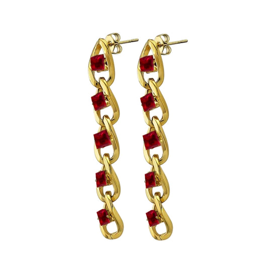 18K Garnet Cuban Link Chain Earrings