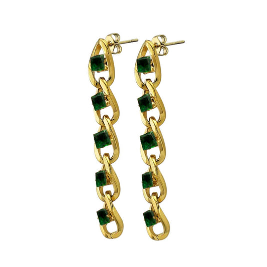 18K Emerald Cuban Link Chain Earrings