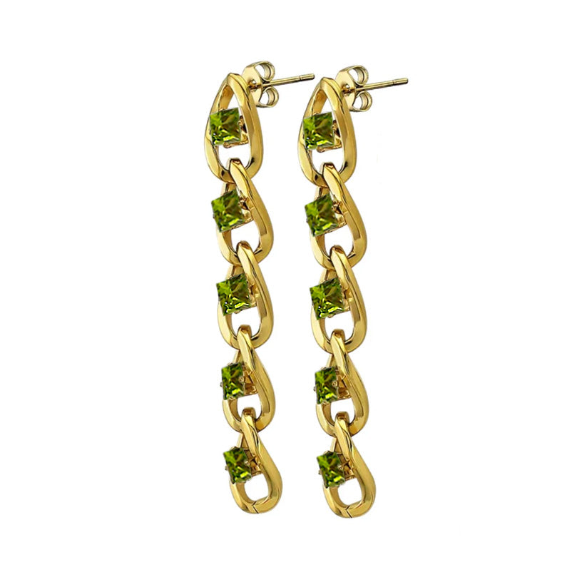 18K Peridot Cuban Link Chain Earrings