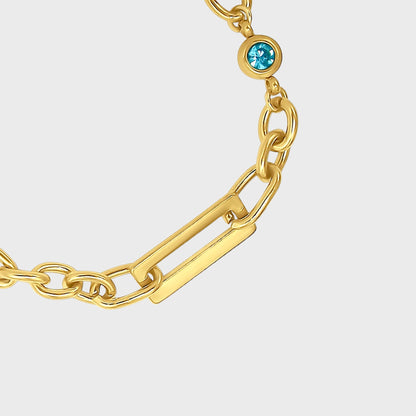 Geometric Aquamarine Link Chain Bracelet