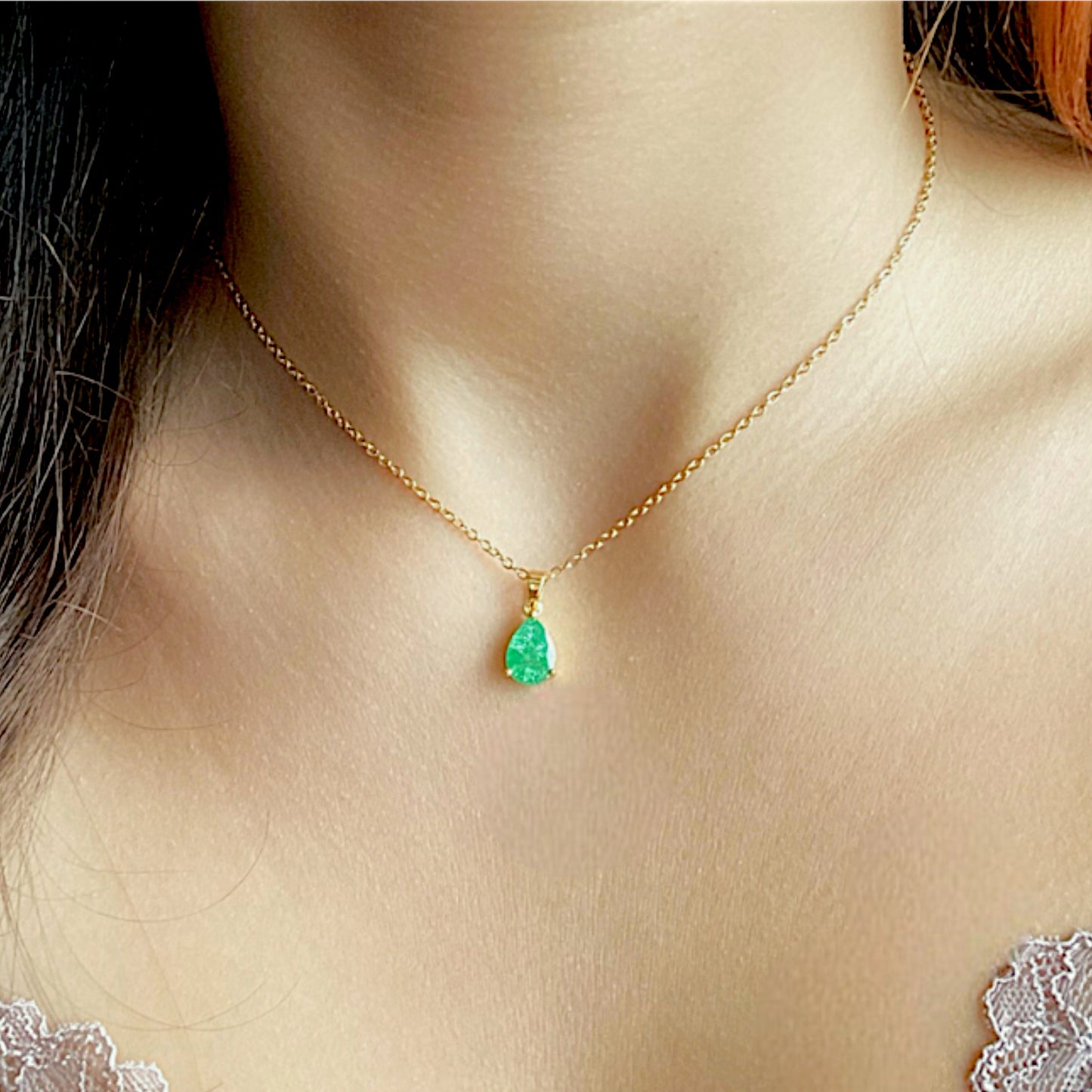 18K August Gemstone Teardrop Necklace