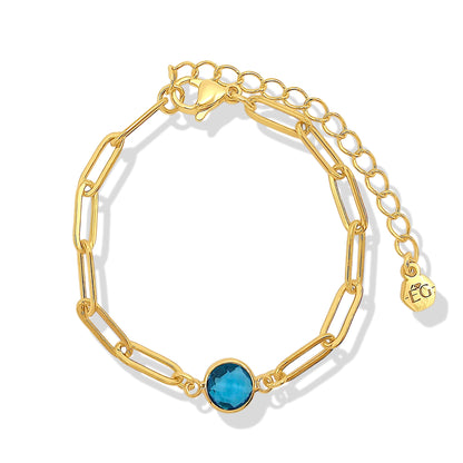 Blue Topaz Gold Paperclip Bracelet