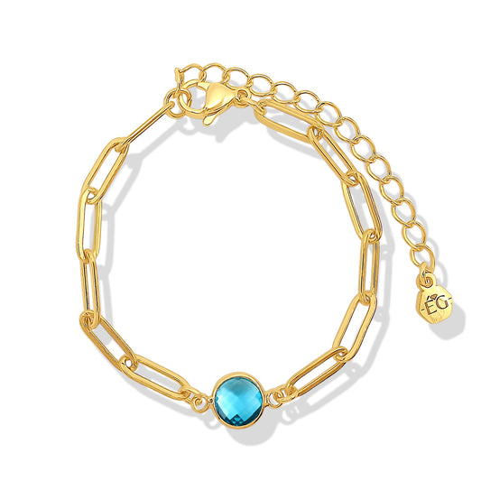 Aquamarine Gold Paperclip Bracelet