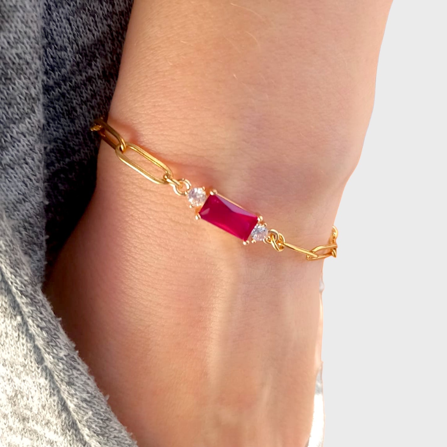 Delicate Garnet Paperclip Bracelet