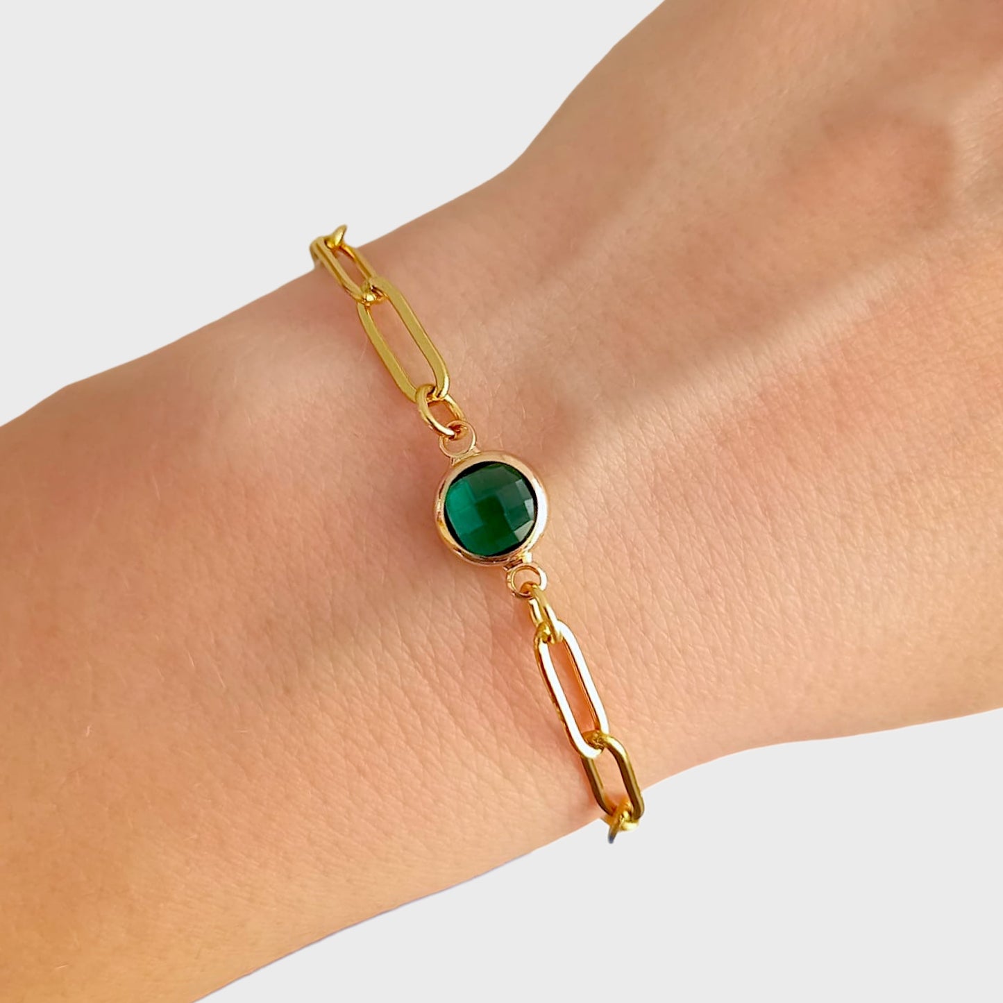 Emerald Gold Paperclip Bracelet