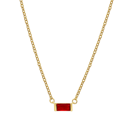 Garnet Baguette Birthstone Gold Necklace