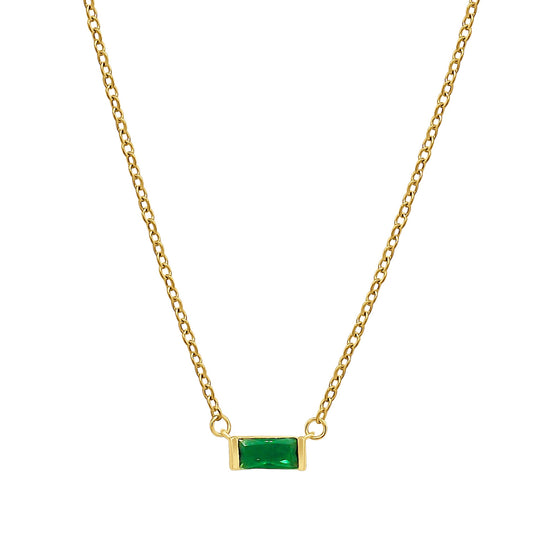 Emerald Baguette Birthstone Gold Necklace