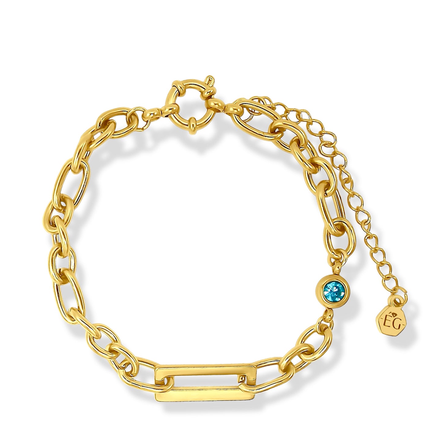 Geometric Aquamarine Link Chain Bracelet