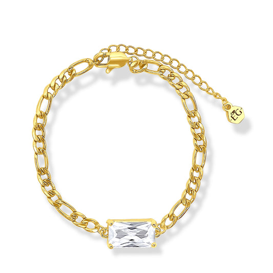 White Topaz Gold Figaro Bracelet