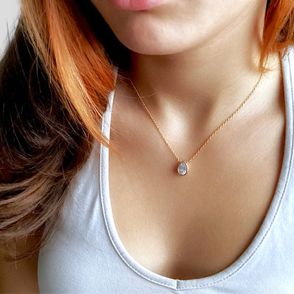 White Topaz Gemstone Teardrop Necklace