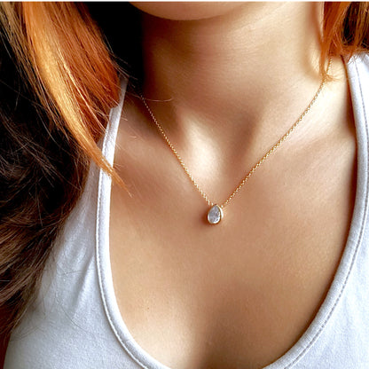 White Topaz Gemstone Teardrop Necklace