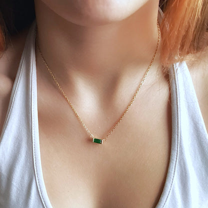 Emerald Baguette Birthstone Gold Necklace