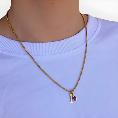 Ruby Birthstone Initial Charm Necklace