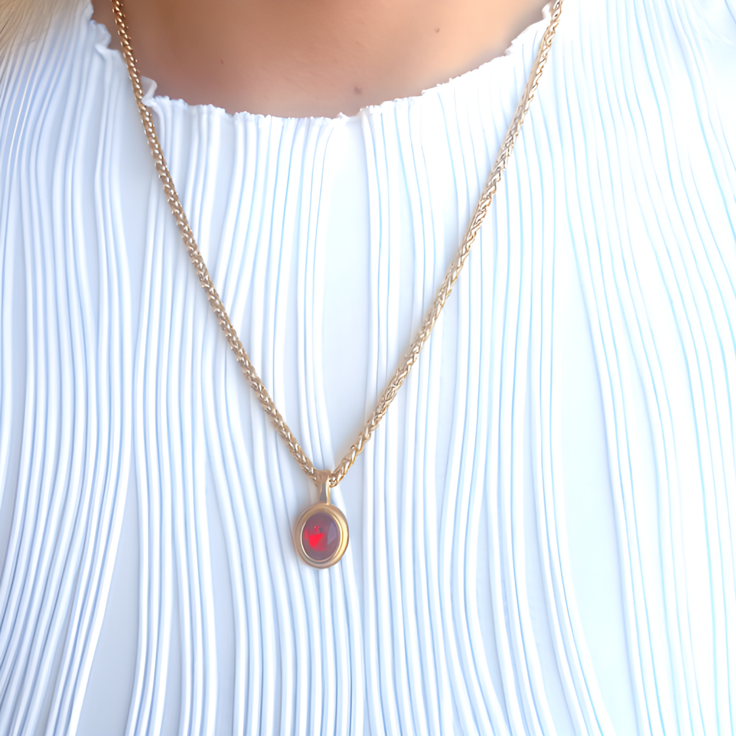 January Gemstone Keel Link Chain Necklace
