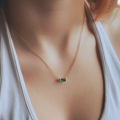 Emerald Baguette Birthstone Gold Necklace