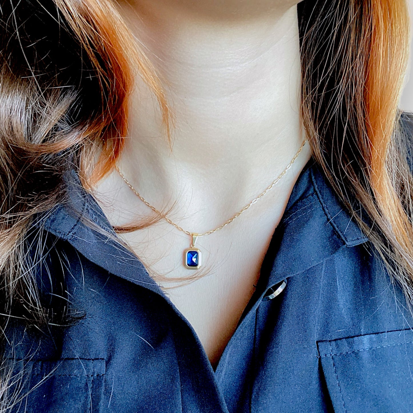 Minimalist Sapphire Charm Necklace