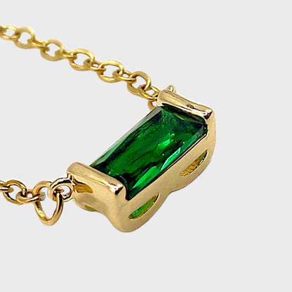 Emerald Baguette Birthstone Gold Necklace