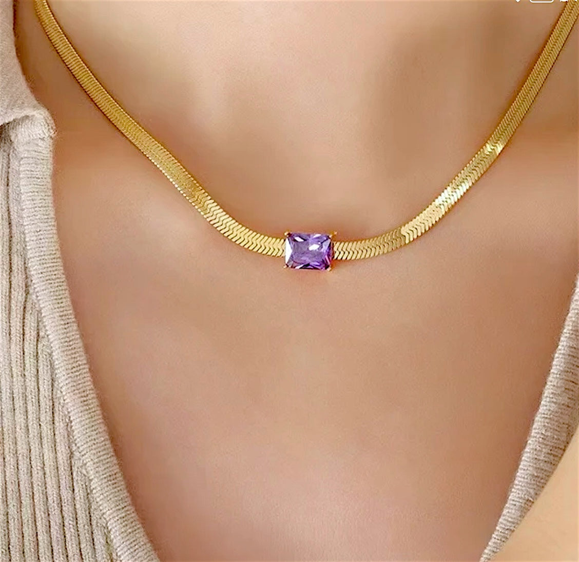 Amethyst Herringbone Zirconia Choker