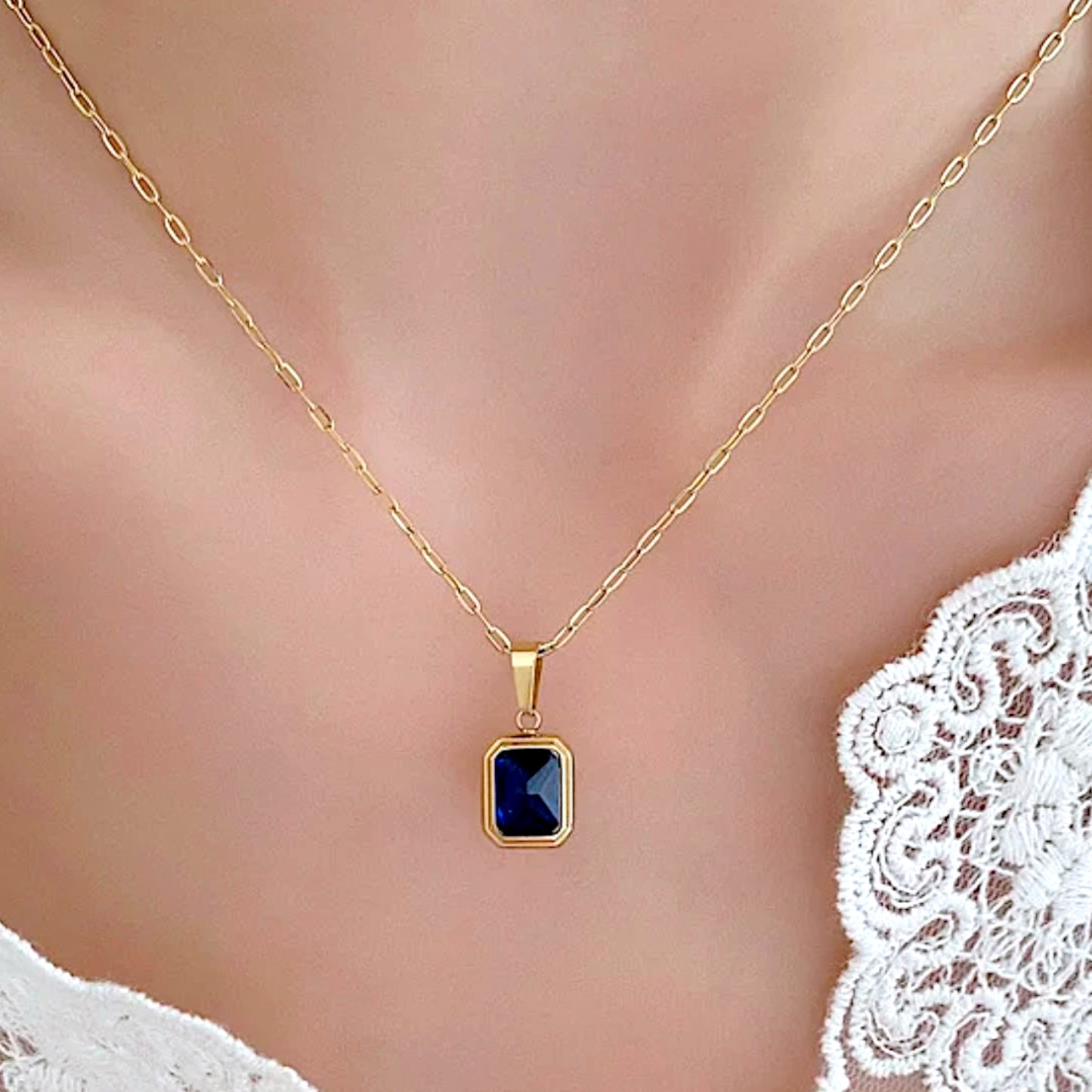 Minimalist Sapphire Charm Necklace