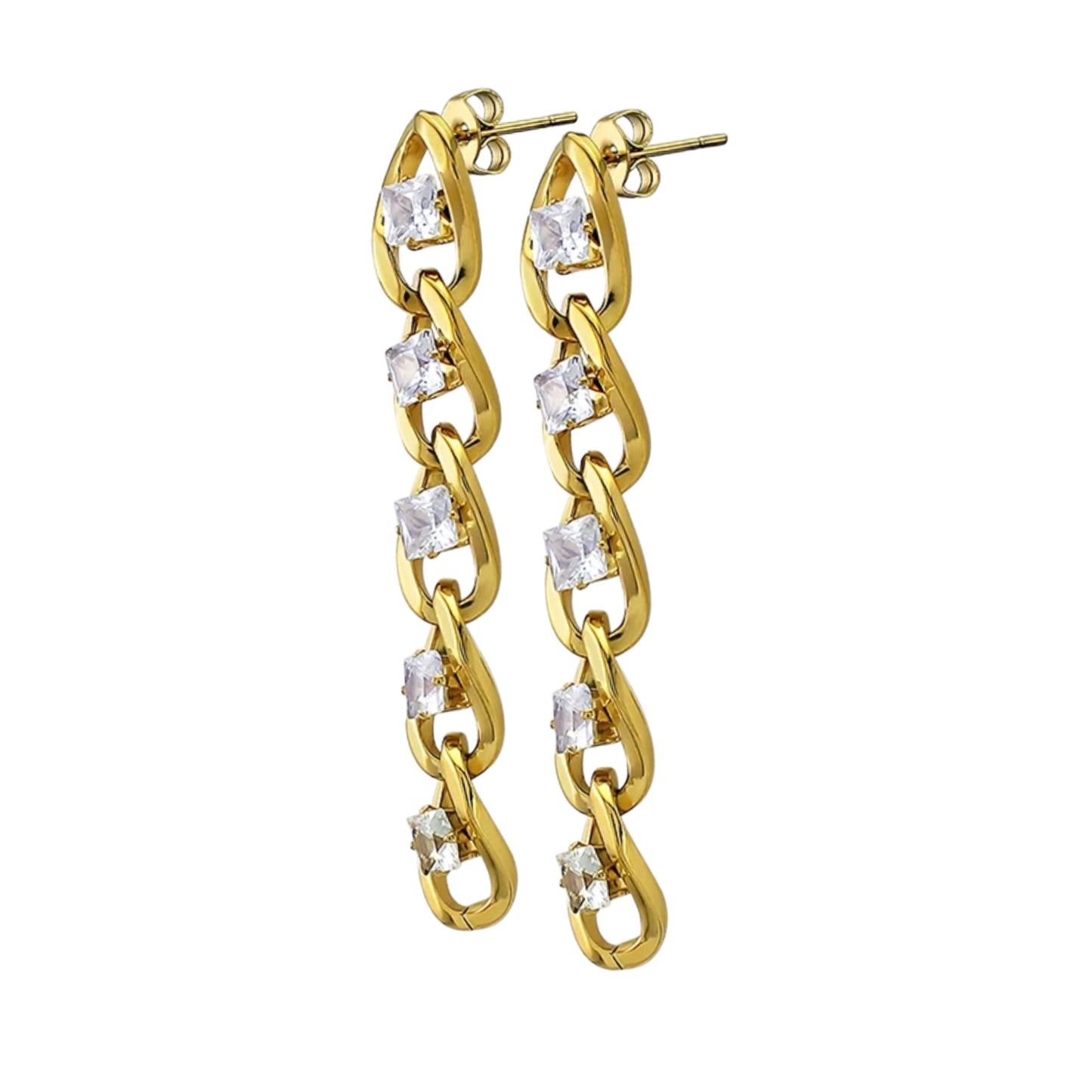 18K White Topaz Cuban Chain Earrings