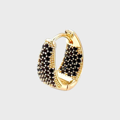 18K Gold Onyx Zirconia Hoop Earrings