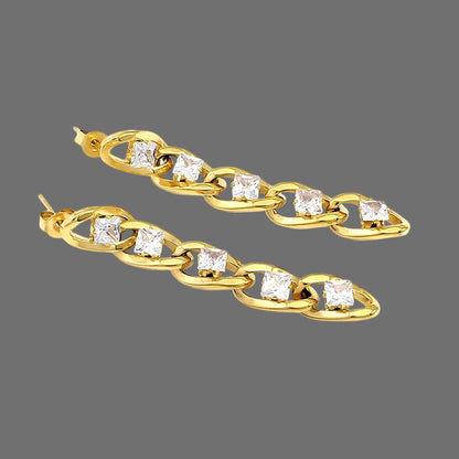 18K White Topaz Cuban Chain Earrings