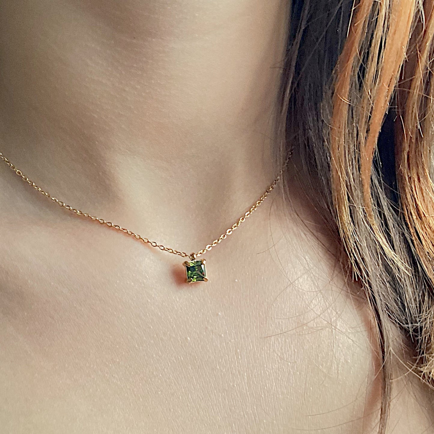 Peridot Gemstone Square Necklace