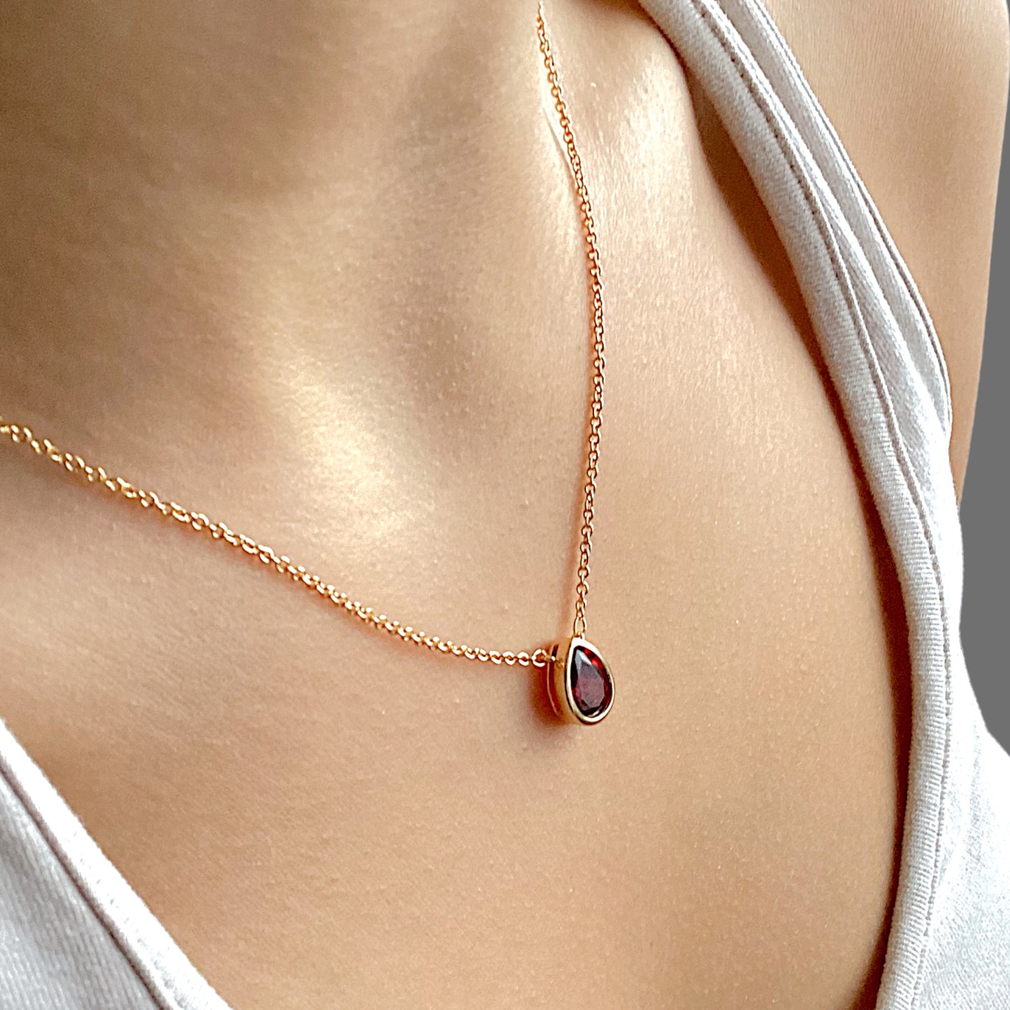 Garnet Gemstone Teardrop Necklace