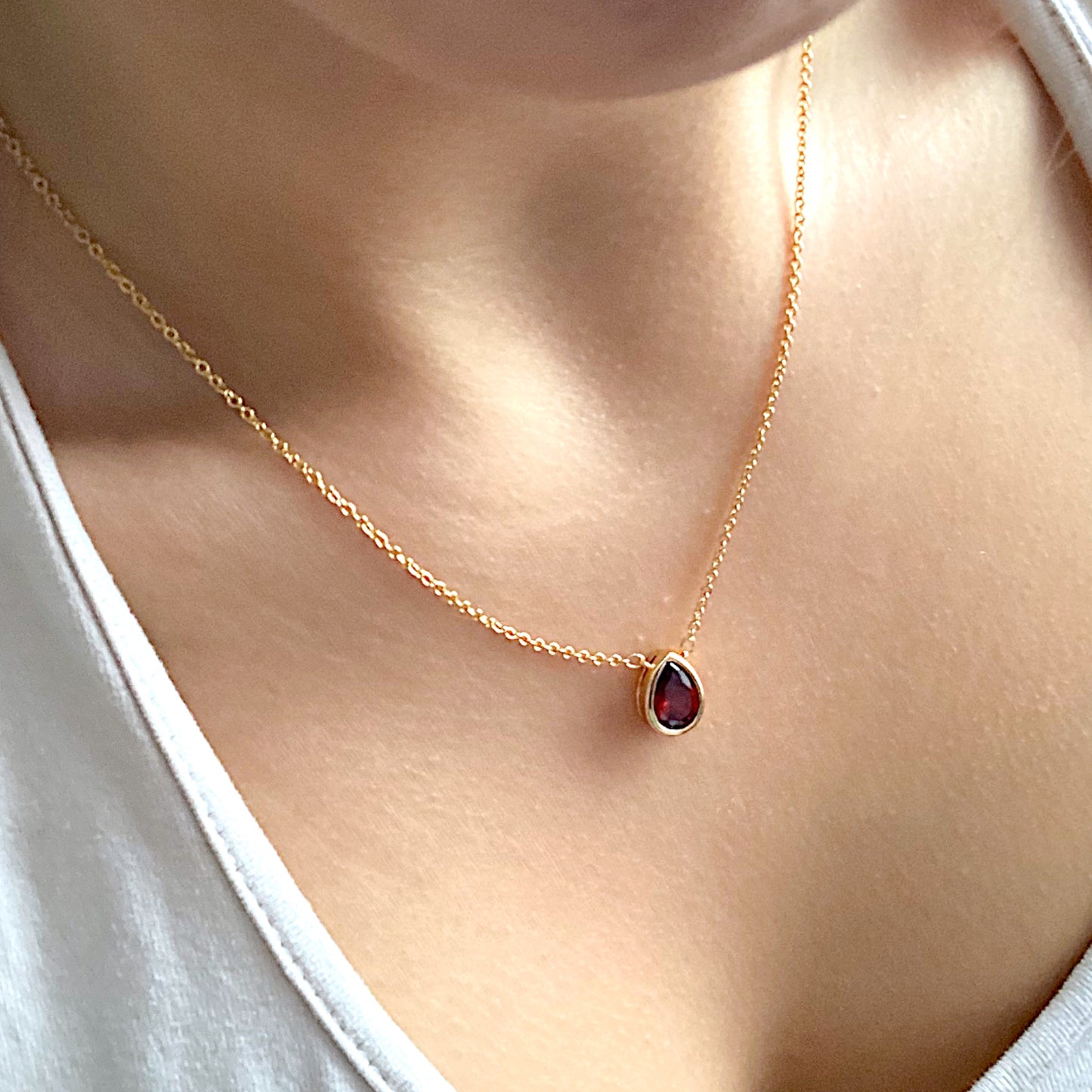 Garnet Gemstone Teardrop Necklace