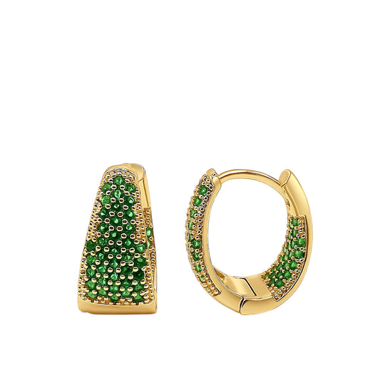 18K Gold Emerald Gemstone Hoop Earrings