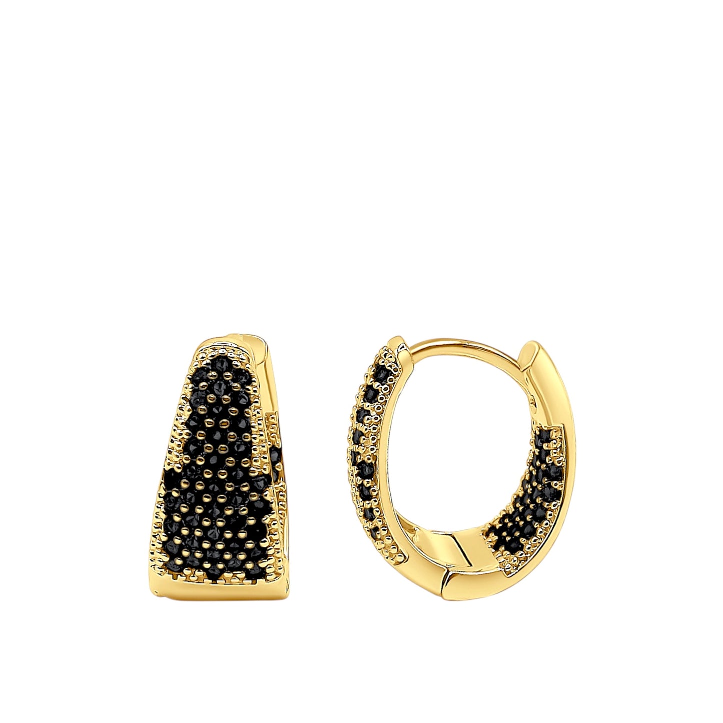 18K Gold Onyx Zirconia Hoop Earrings