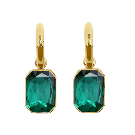 Emerald Hoop Drop Earrings