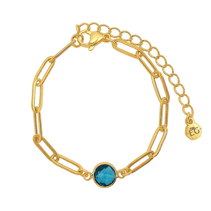 Blue Topaz Gold Paperclip Bracelet