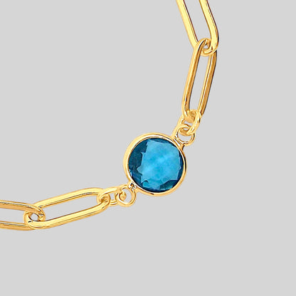 Blue Topaz Gold Paperclip Bracelet