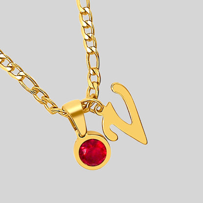 Garnet Birthstone Initial Charm Necklace