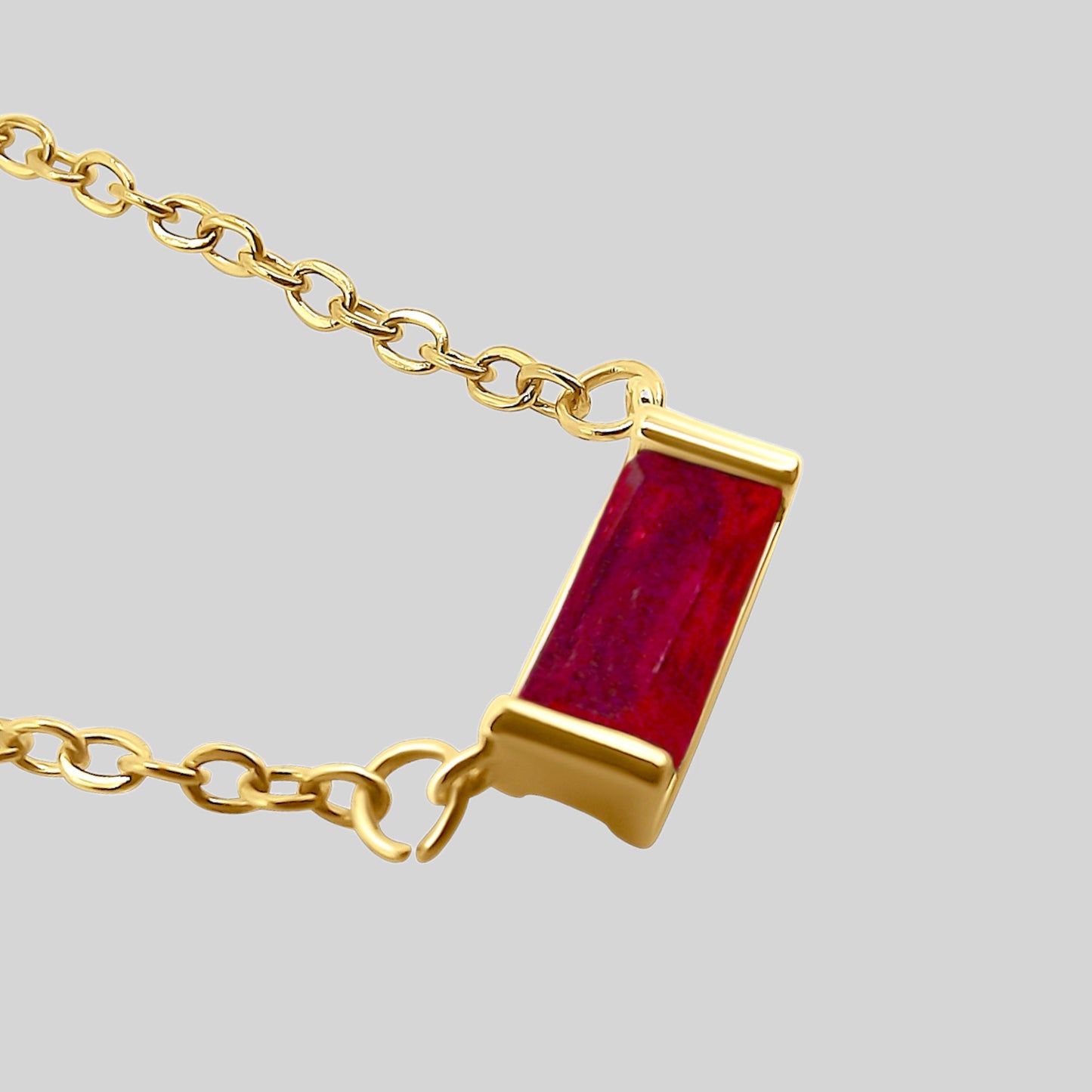 Garnet Baguette Birthstone Gold Necklace