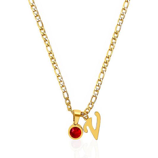 Garnet Birthstone Initial Charm Necklace