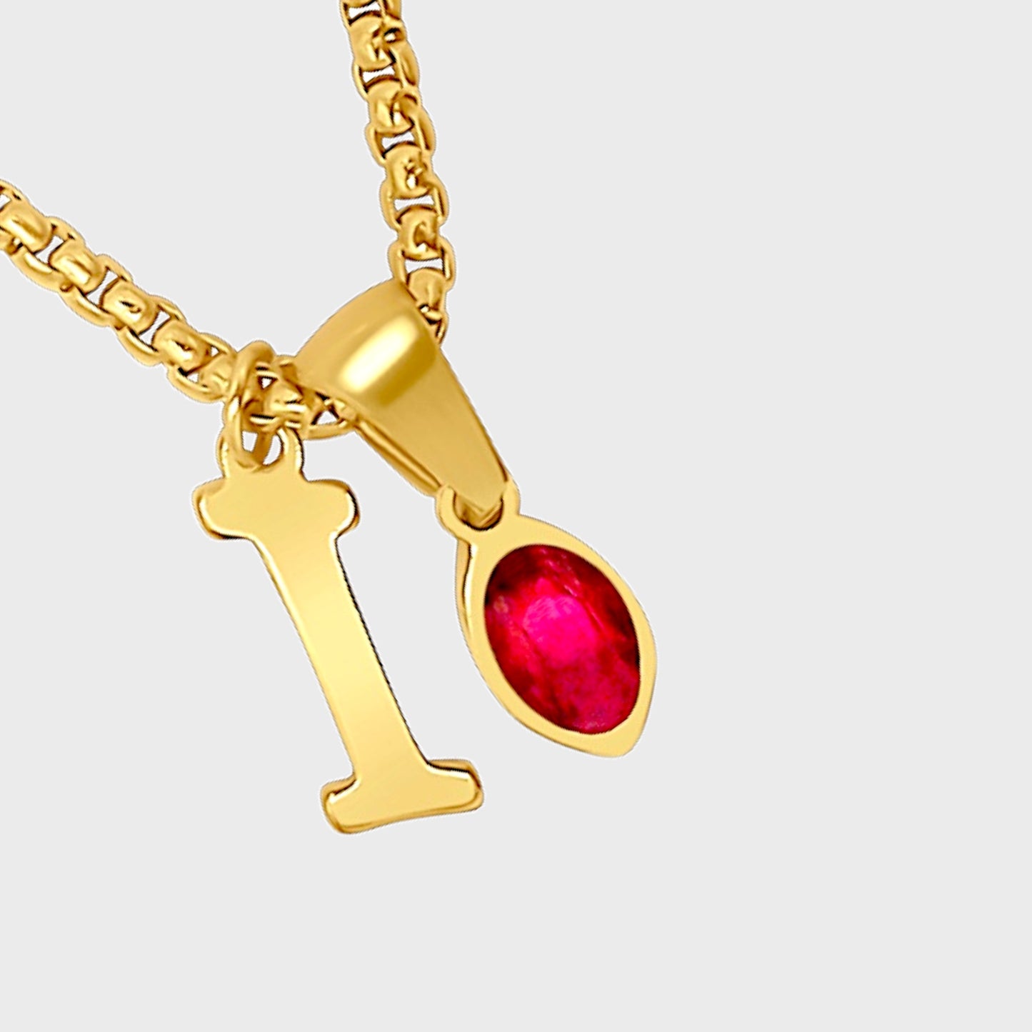 Ruby Birthstone Initial Charm Necklace