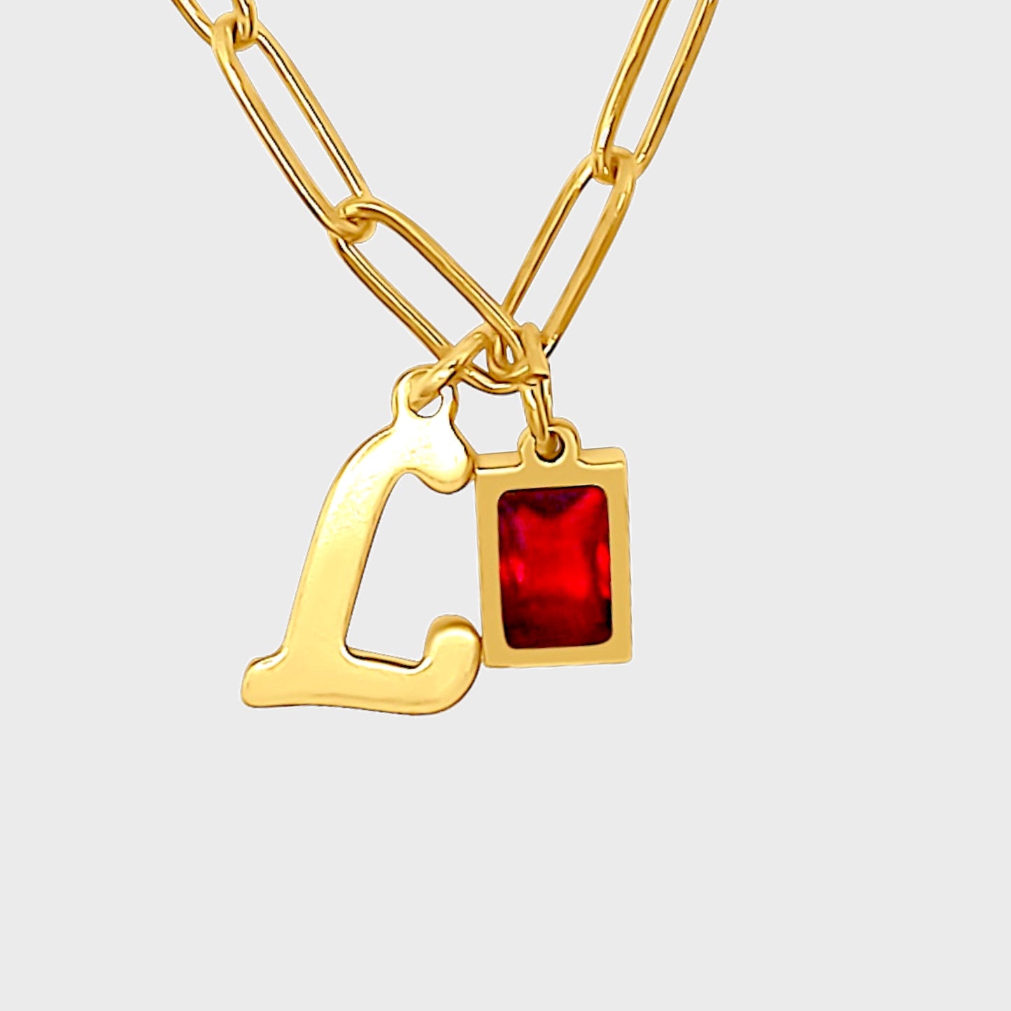 Garnet Initial Paperclip Necklace
