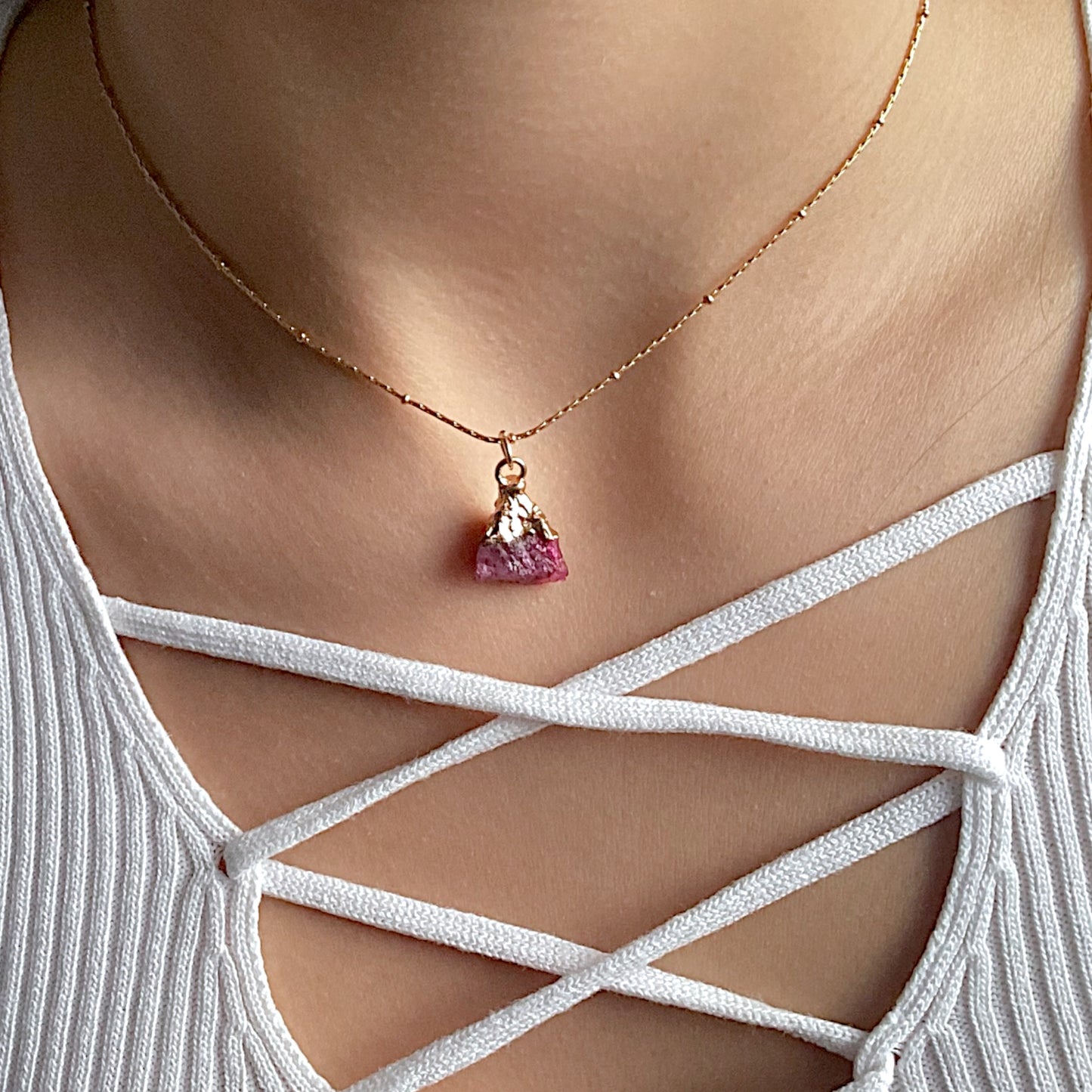 Garnet Crystal Gold Necklace