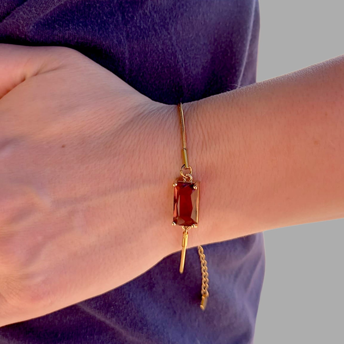 Garnet Gold Snake Bracelet