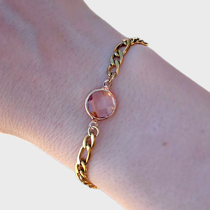 Rose Quartz Figaro Chain Bracelet