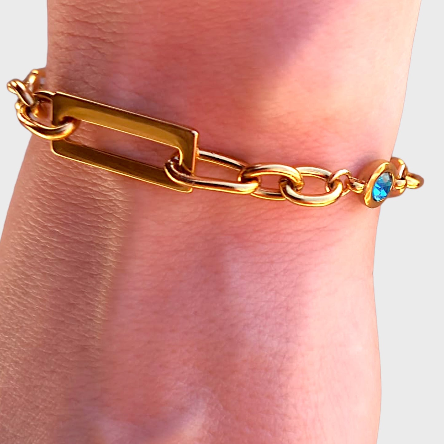 Geometric Aquamarine Link Chain Bracelet